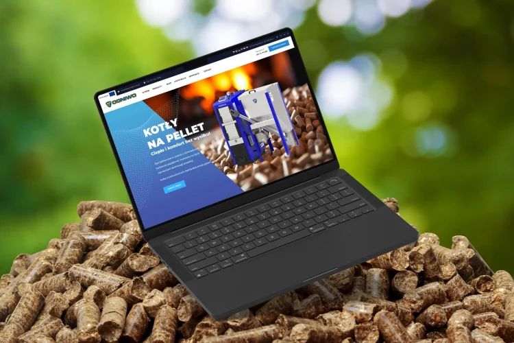 Strona internetowa dla producenta kotłów na pellet OGNIWO – widok realizacji na tle pelletu